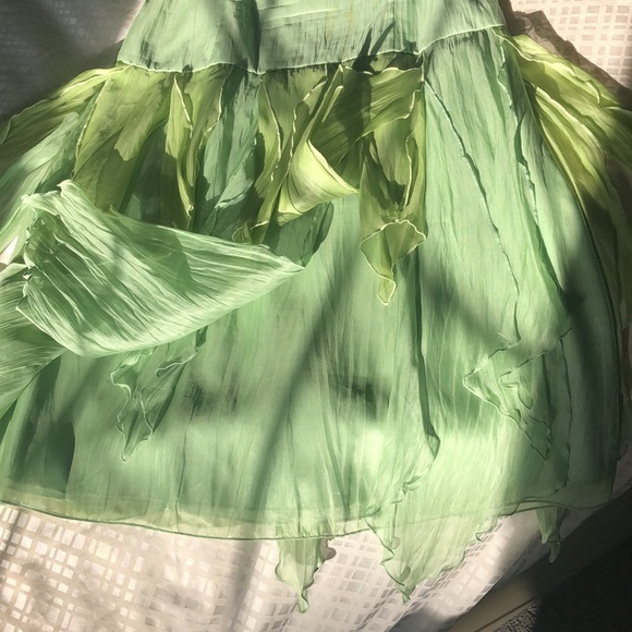 100% silk Tintoretto whimsical cocktail dress in layered greens - Picture 3 of 14